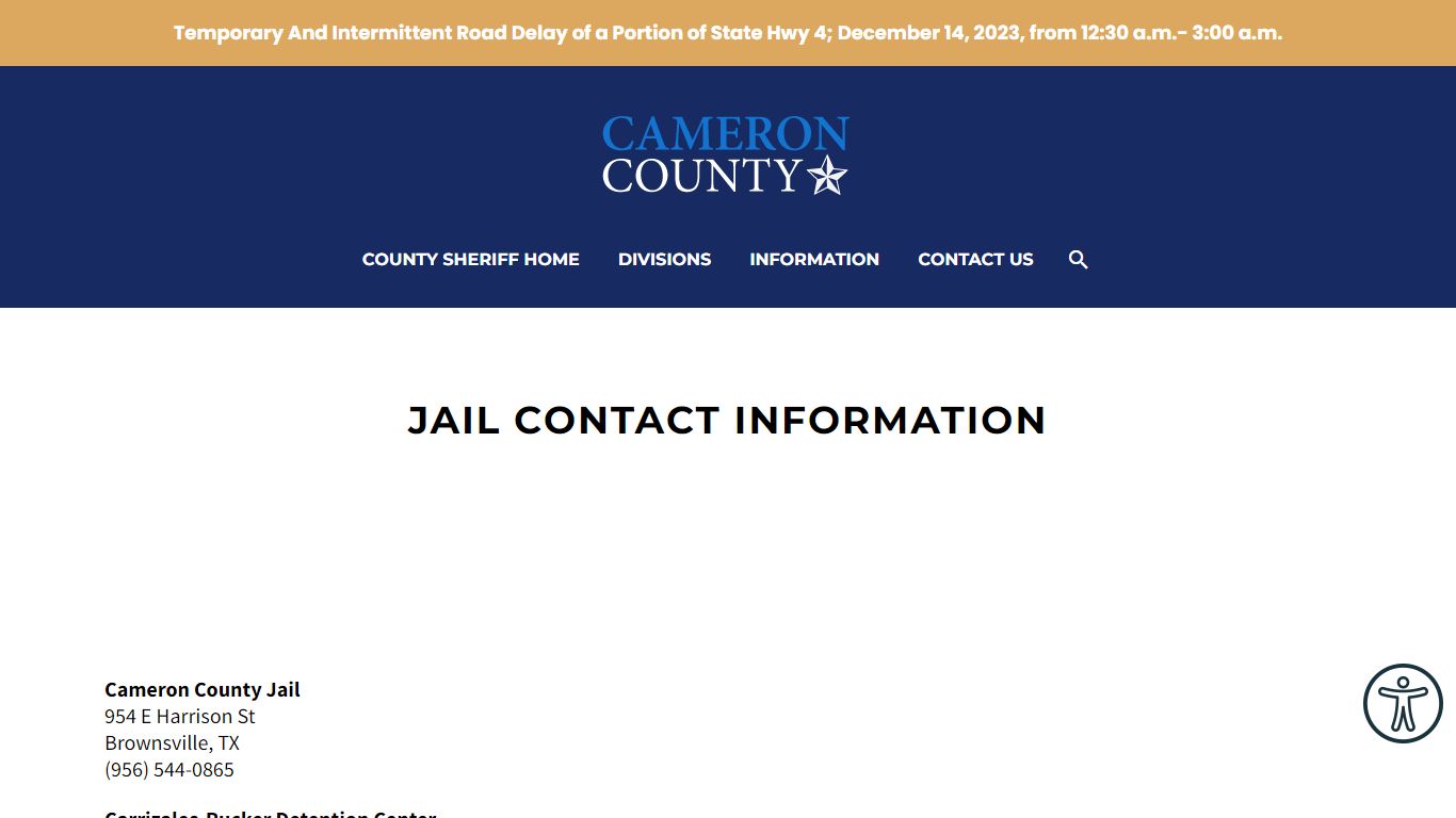 Jail Contact Information - Cameron County