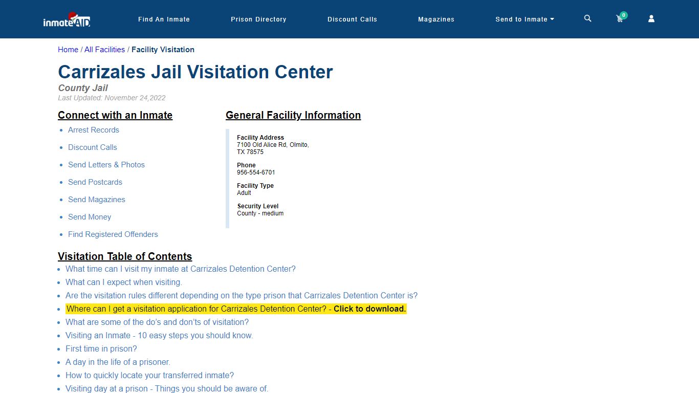 Carrizales Jail Visitation Center - InmateAid